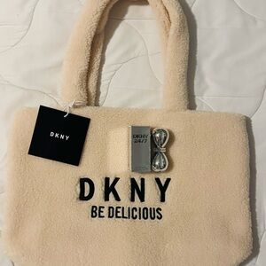 DKNY Beige Fleece Tote Bag